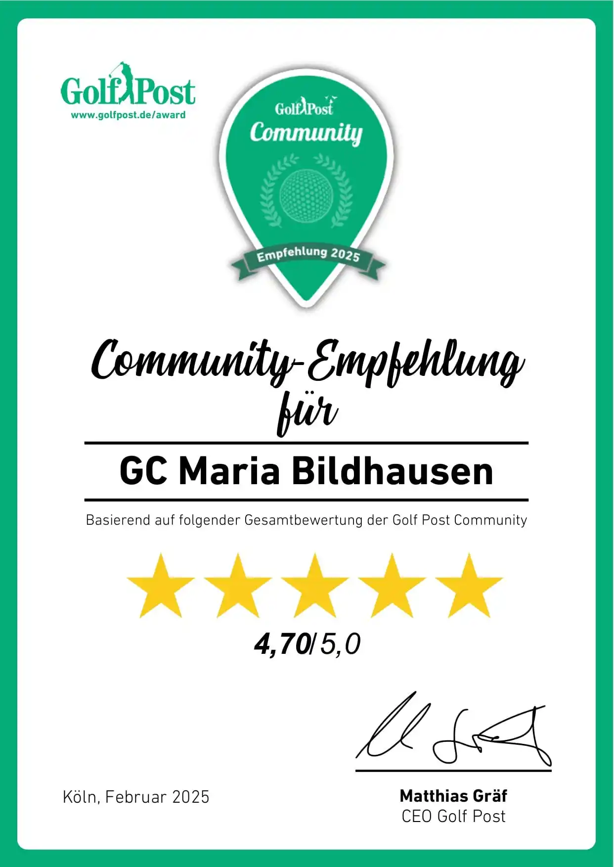 Golf-Club Maria Bildhausen e. V. post