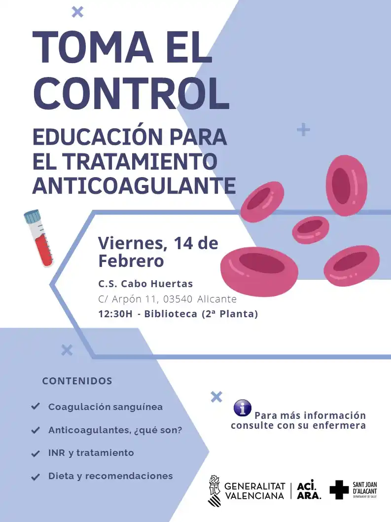 Image from GVA Salud Sant Joan Alacant : *TOMA EL CONTROL*. EDUCACIÓN PARA EL TRATAMIENTO *ANTICOAGULANTE*  14 ...