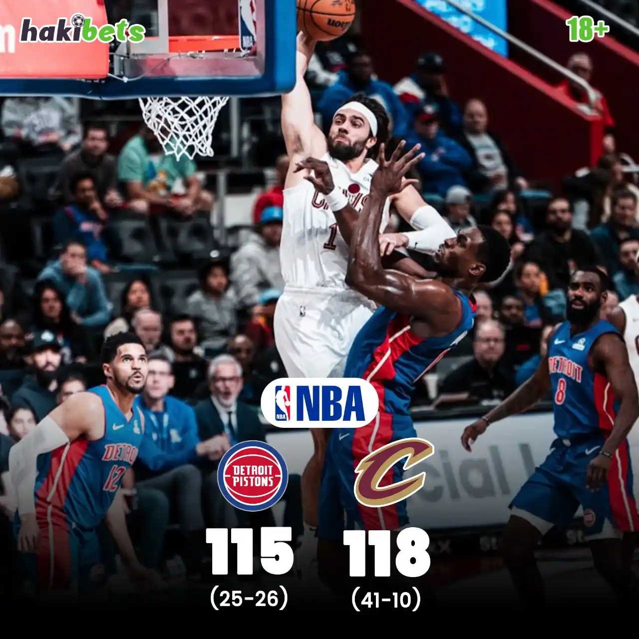 Image from Hakibets Kenya: CAVS HOLD ON! 🔥 Cleveland escapes with a 118-115 win over Detroit! Di...