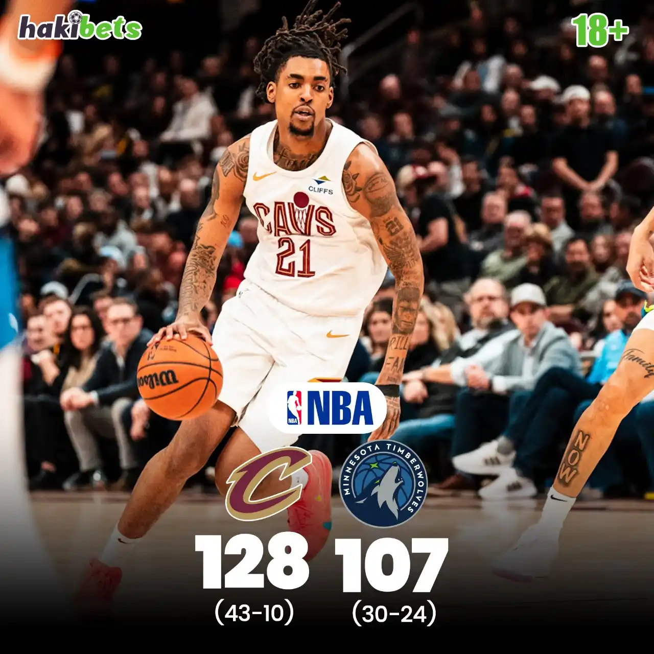 Image from Hakibets Kenya: CLEVELAND TAKES THE WIN! 🏀💥 128-107 against the Timberwolves! 🔥 W...