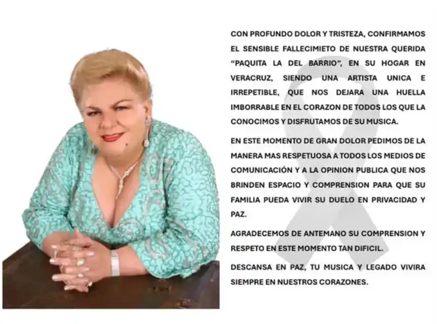 Image from Impacto Informativo TB: ☹️‼️ Fallece la cantante Plaquita la del Barrio‼️😔 <a class="text-bl...