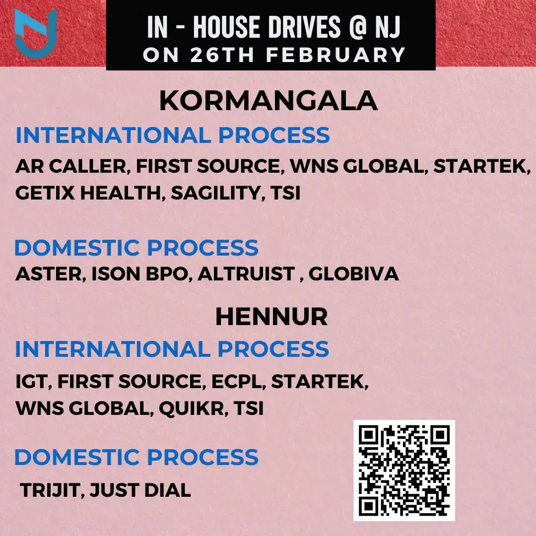 JOBS IN BANGALORE 🎇 (100% Free Placement Centre) Since 2018 post