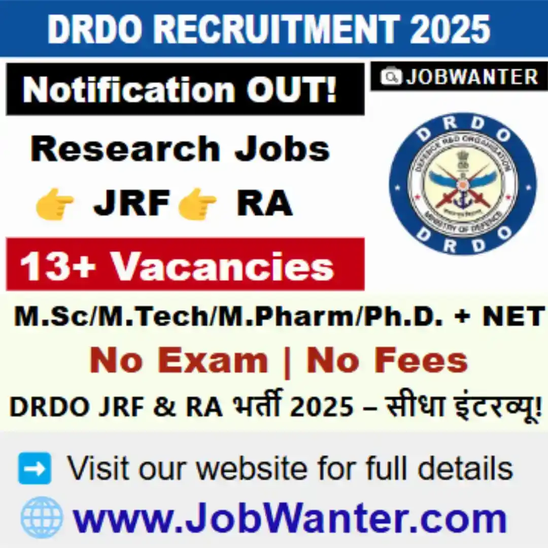 Image from JobWanter: 🚀 DRDO JRF & RA Recruitment 2025✅ <a class="text-blue-500 hover:unde...
