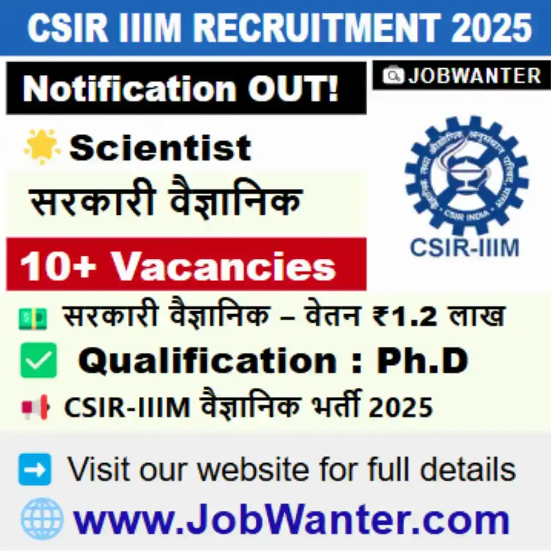 Image from JobWanter: 🚀 CSIR-IIIM Hiring Scientists YouTube Video = https://youtu.be/JOtqN...