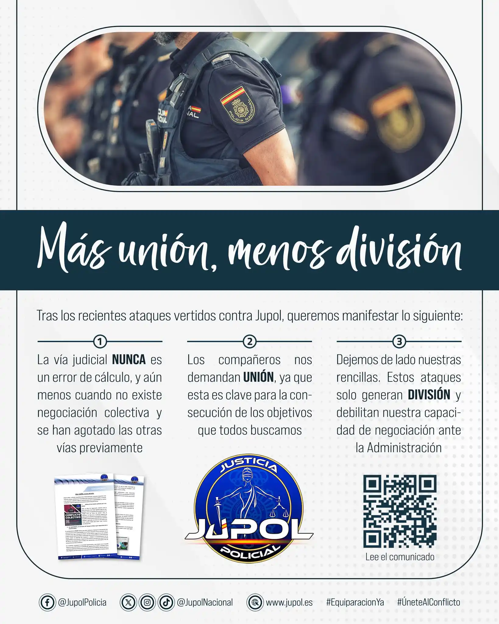 Image from JUPOL: 💪MÁS UNIÓN, MENOS DIVISIÓN. ℹ️Tras los recientes ataques vertidos co...