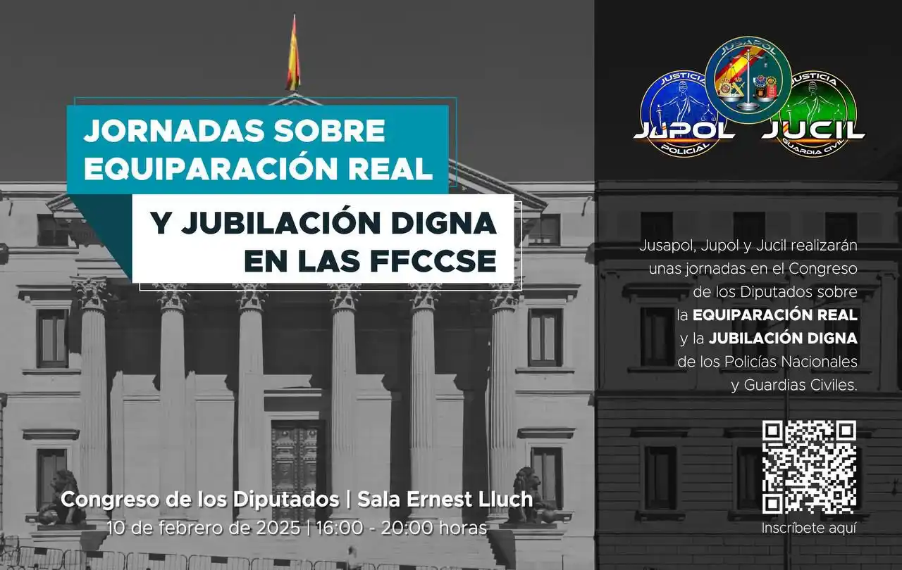 Image from JUPOL: 🔊JORNADAS SOBRE EQUIPARACIÓN REAL Y JUBILACIÓN DIGNA EN LAS FFCCSE EN...