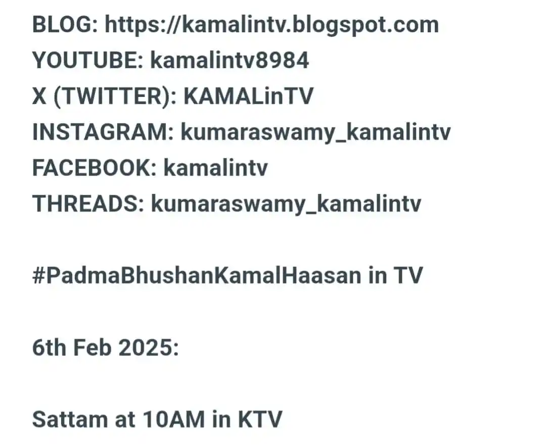 Kamal Haasan In TV post