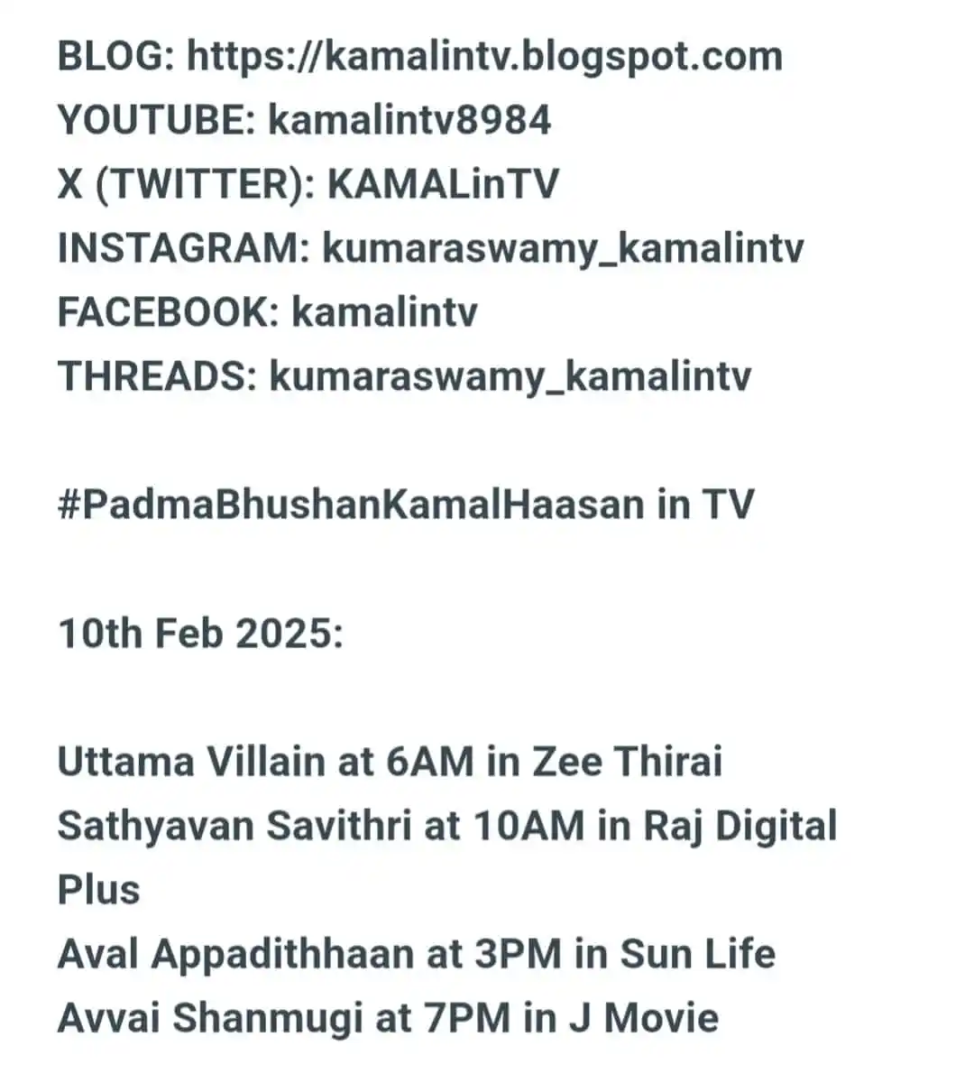 Kamal Haasan In TV post