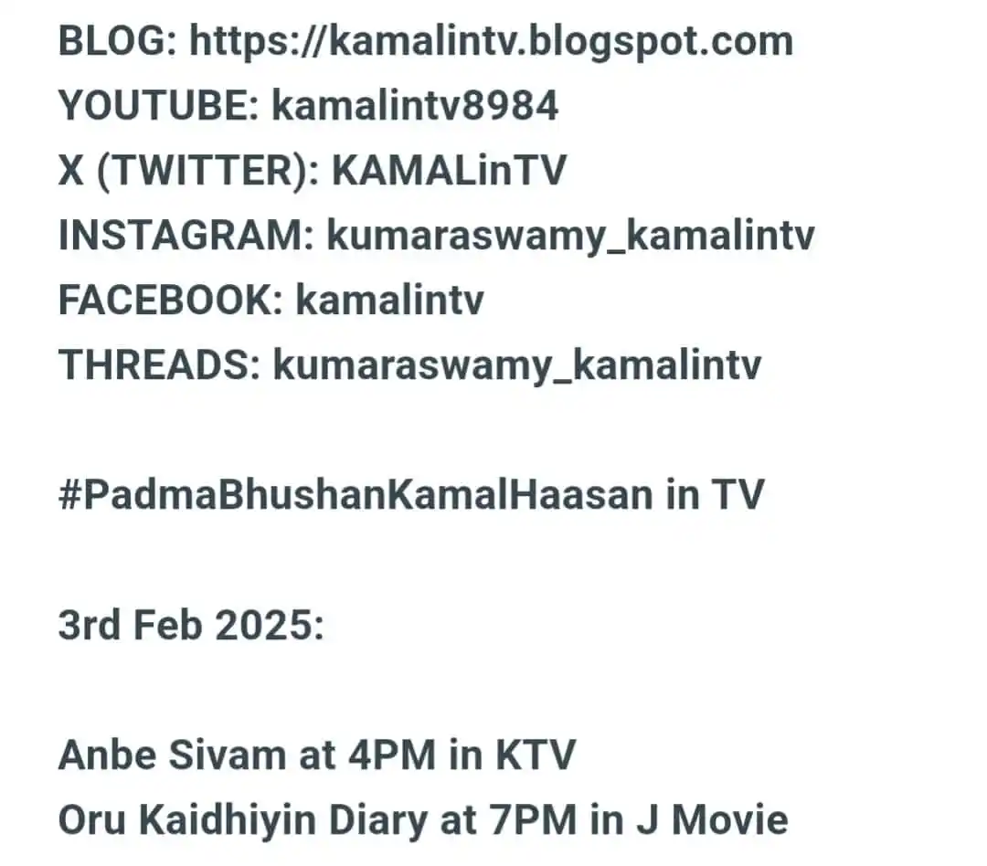 Kamal Haasan In TV post