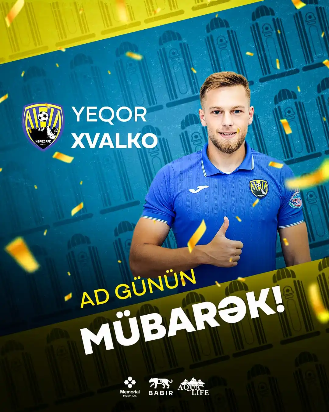Image from Kapaz PFC: Təbriklər, Yeqor Xvalko 🎉 Bu gün komandamızın kapitanı Yeqor Xvalkon...