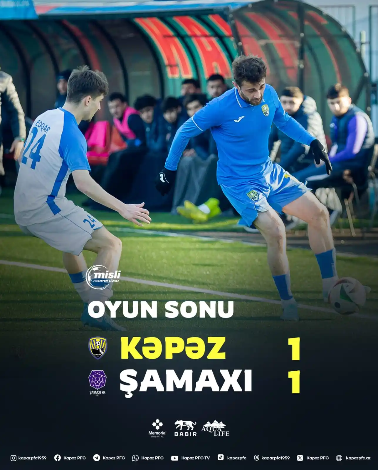 Image from Kapaz PFC: Oyun başa çatdı! 90’⏱️  "Kəpəz" 1️⃣-1️⃣ "Şamaxı"  <a class="text-blue-...