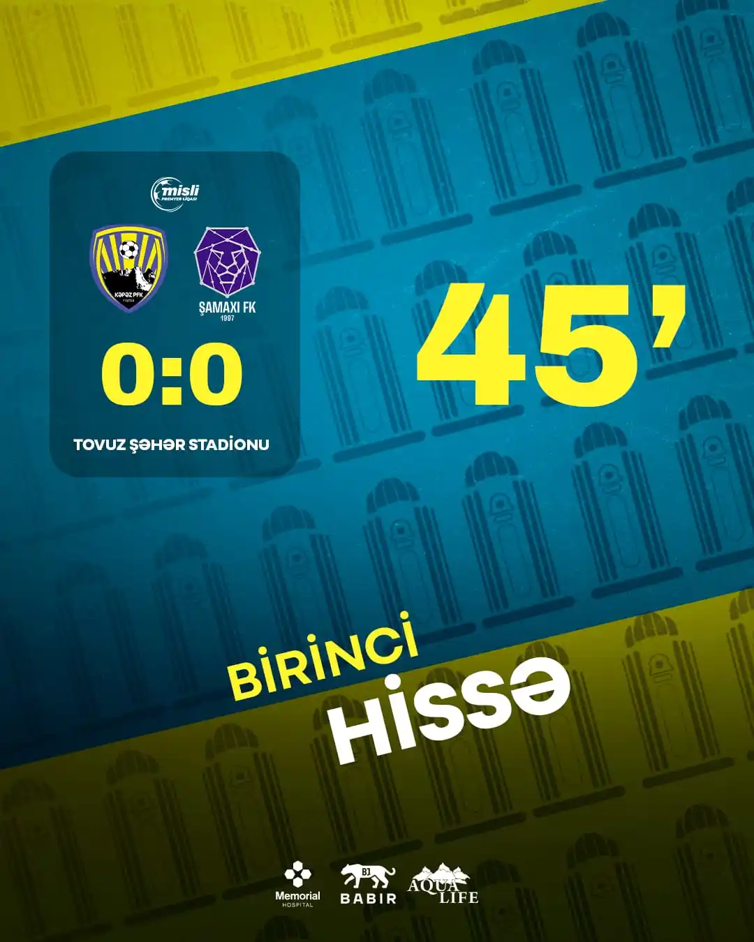 Image from Kapaz PFC: Birinci hissə bitdi! 45’⏱️  "Kəpəz" 0️⃣:0️⃣ "Şamaxı"  <a class="text-b...