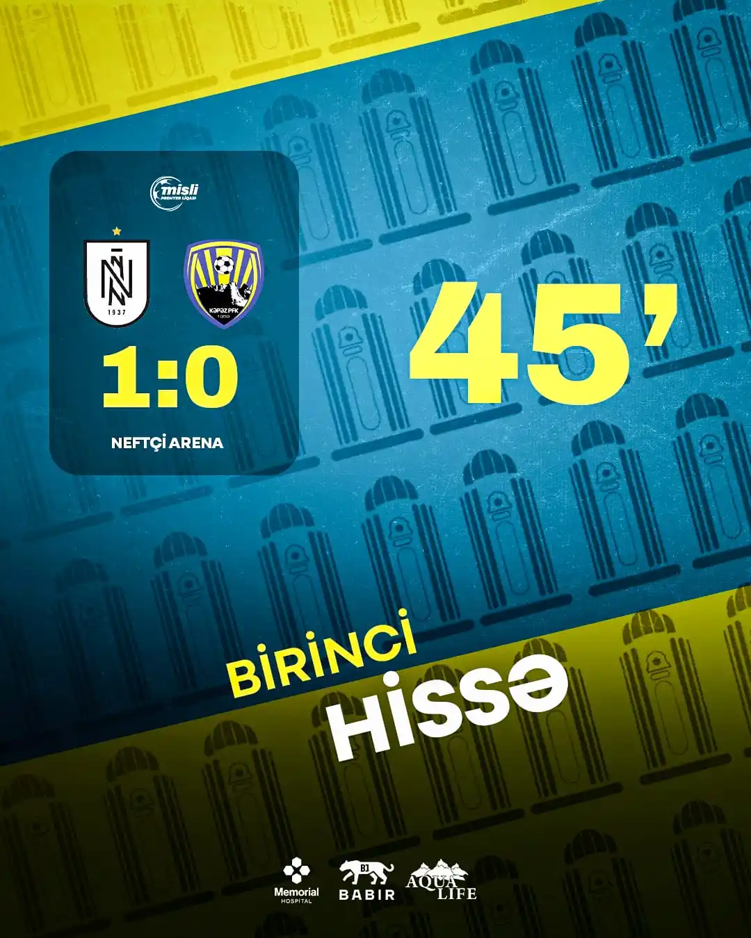 Image from Kapaz PFC: Birinci hissə bitdi! 45’⏱️  "Neftçi" 1️⃣:0️⃣ "Kəpəz"  <a class="text-b...