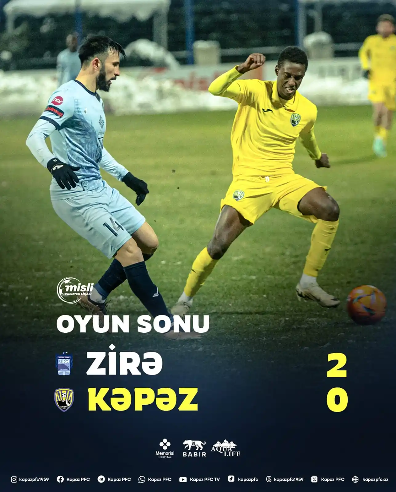 Image from Kapaz PFC: Oyun başa çatdı! 90’⏱️  "Zirə" 2️⃣:0️⃣ "Kəpəz"  <a class="text-blue-50...
