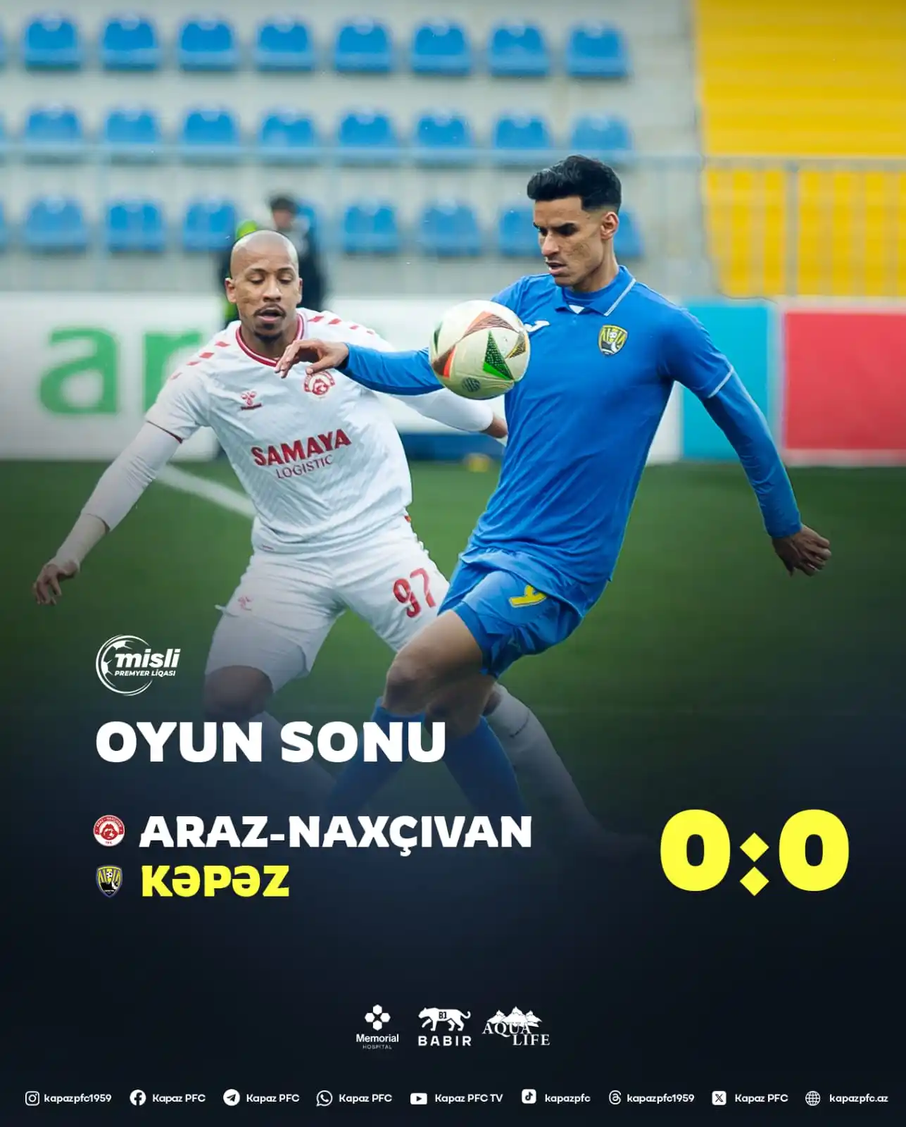 Image from Kapaz PFC: Oyun başa çatdı! 90’⏱️  "Araz-Naxçıvan" 0️⃣:0️⃣ "Kəpəz"  <a class="tex...