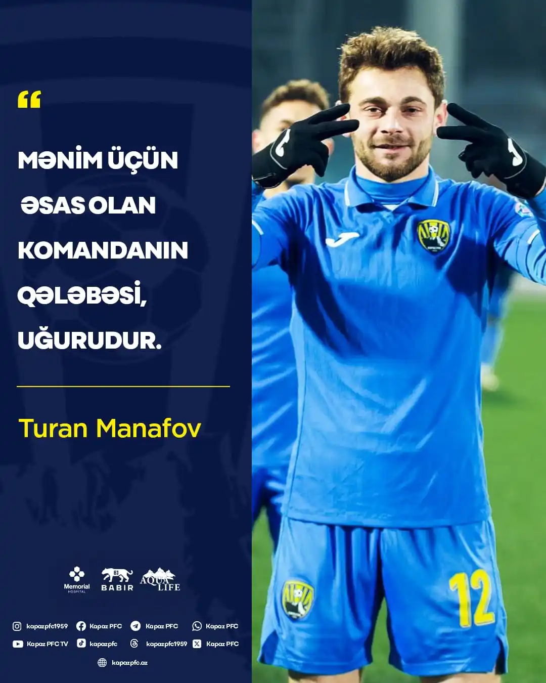 Image from Kapaz PFC: 💬 Turan Manafov: "Əsas olan komandanın qələbəsidir" "Ayın qolu" layi...