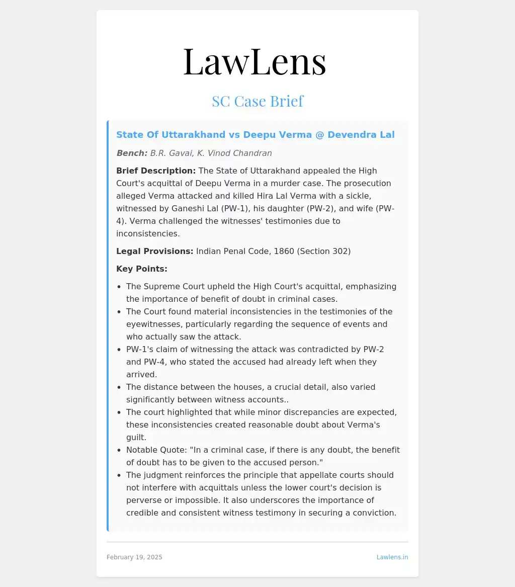 Image from LawLens Supreme Court Alerts: ⚖️ State Of Uttarakhand vs Deepu Verma @ Devendra Lal 👨⚖️ Bench: B.R...