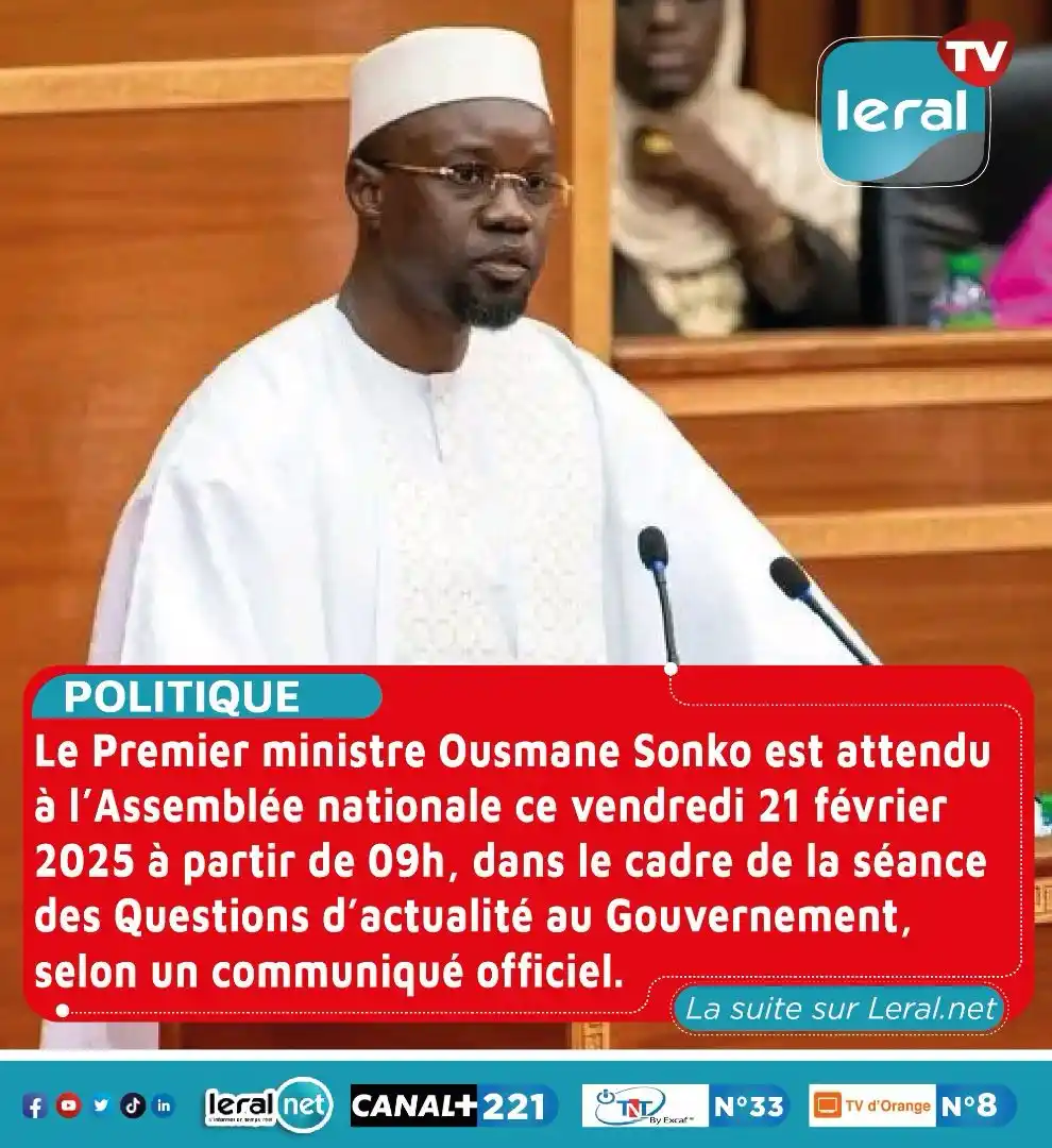 Image from Leral.Net : 🇸🇳📢 Ousmane Sonko attendu à l’Assemblée nationale ce 21 février  Le...