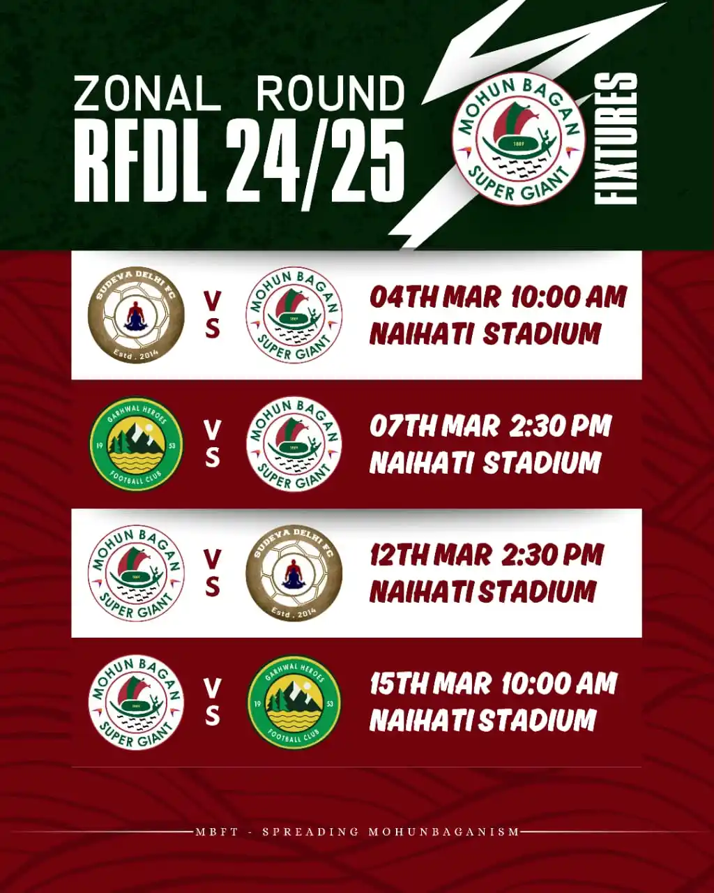 Image from MBFT : Mohun Bagan: Mariners, let's have a look at our upcoming fixtures, in the RFDL Zona...