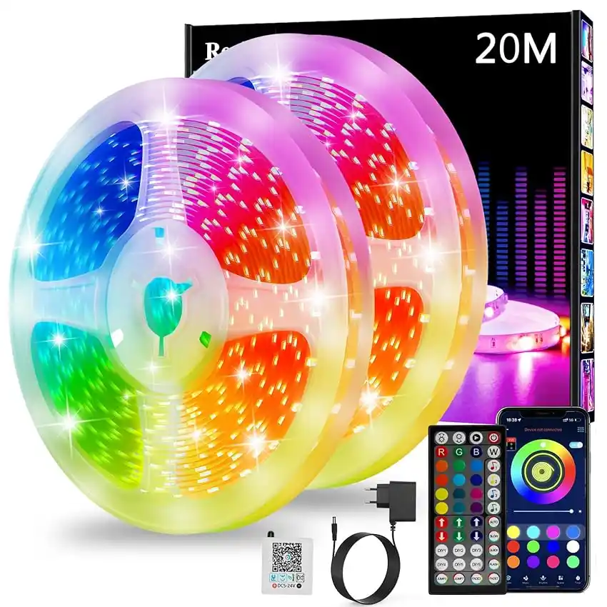 Image from 🔥MEGASCONTI AMAZON🔴 Risparmia con Offerte, Coupon e Sconti: 👀 Realky Striscia LED 20M, Luci LED Cambia Colore, APP Bluetooth e Te...