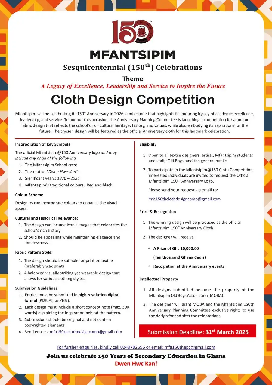 Image from Mfantsipim Old Boys Association: *THE MFANTSIPIM 150TH ANNIVERSARY CLOTH DESIGNING COMPETITION LAUNCHED...