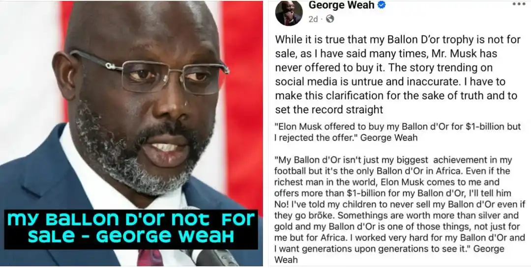 Image from Mimi Mefo Info (MMI) : Former Liberian President George Weah sets the record straight. What a...