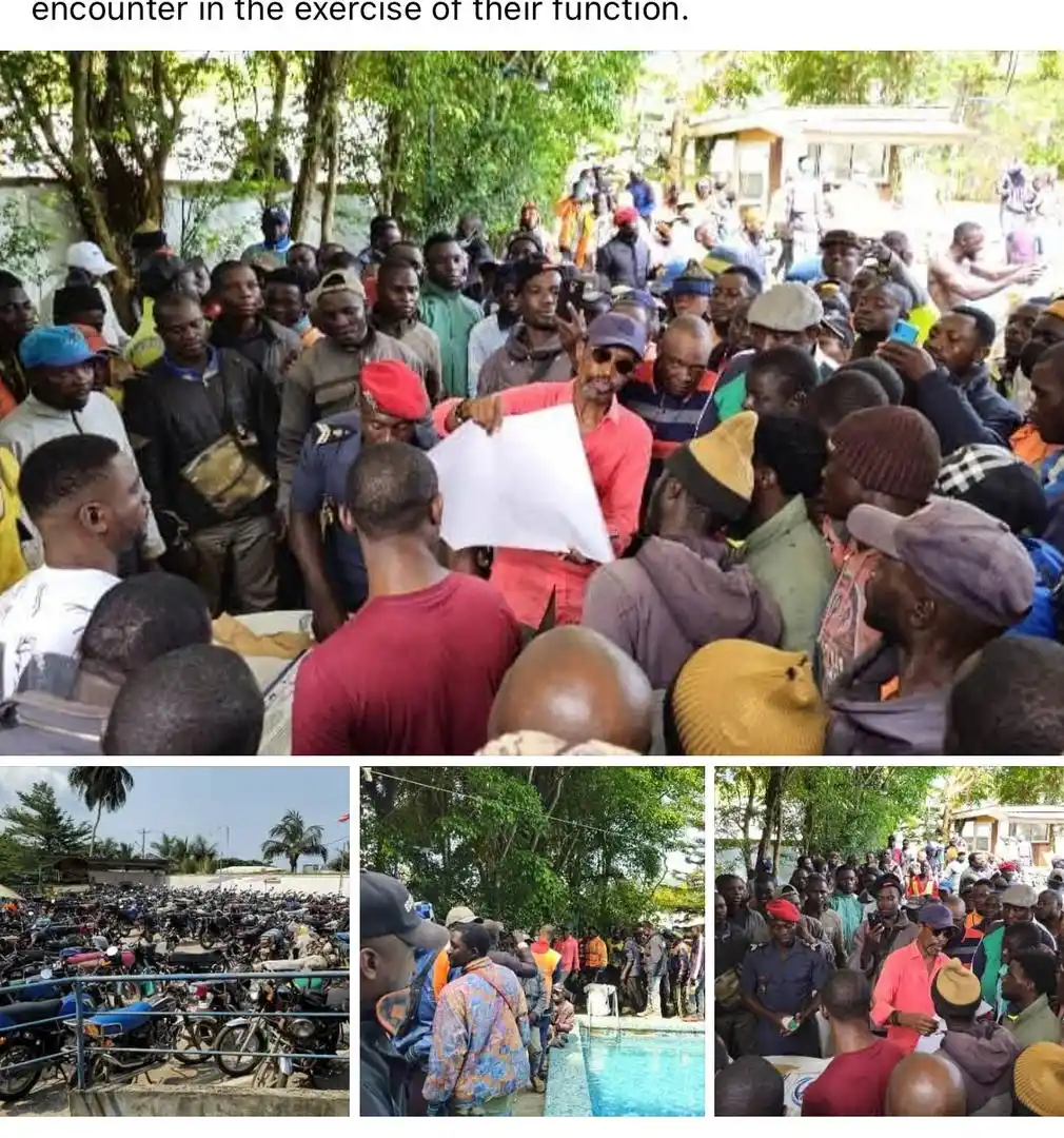 Image from Mimi Mefo Info (MMI) : CPDM senator Grégoire MBA MBA met motorcycle drivers this Thursday in ...