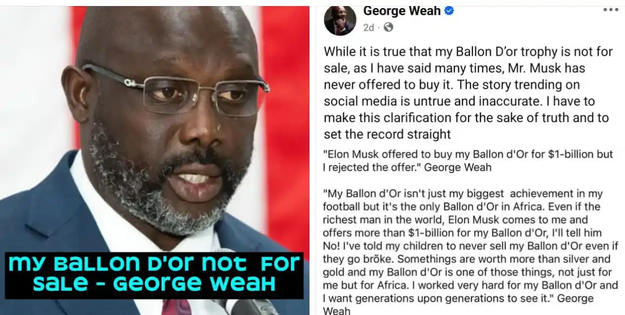 Image from Mimi Mefo Info (MMI) : Former Liberian President George Weah sets the record straight. What a...