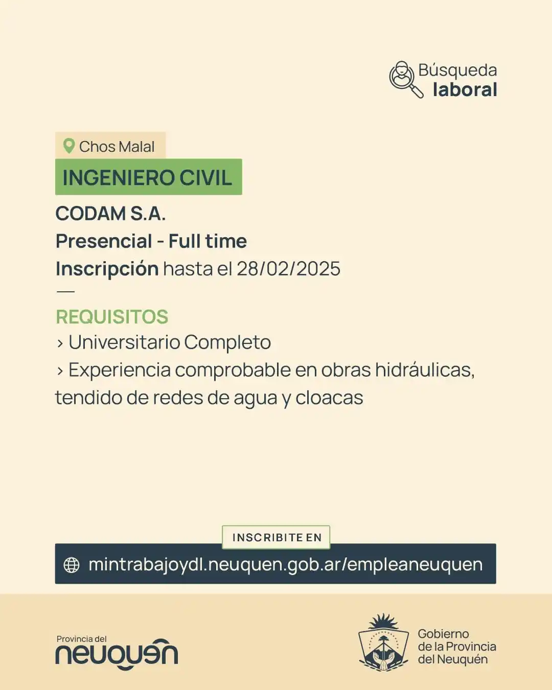 Image from Ministerio de Trabajo y Desarrollo Laboral: 🔎 Búsqueda Laboral 🔍 🕜 Tiempo de Inscripción hasta el 28/02/25 Cheq...