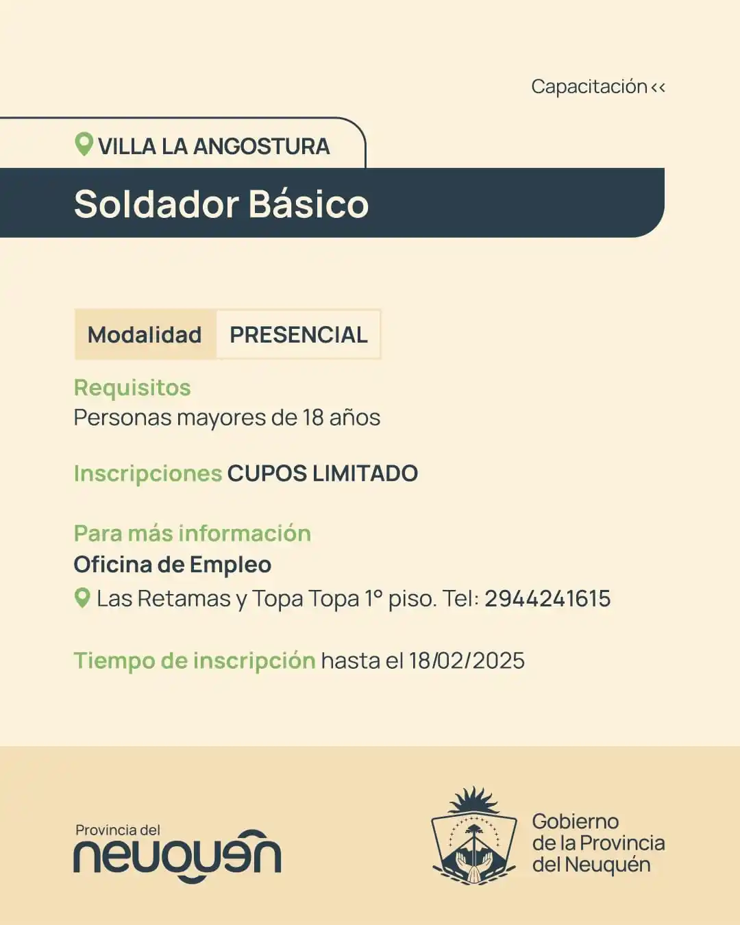 Image from Ministerio de Trabajo y Desarrollo Laboral: 📚 Capacitaciones 📚 📍 Provincia de Neuquén, Villa La Angostura 👉�...