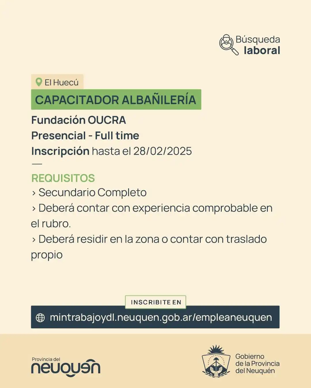 Image from Ministerio de Trabajo y Desarrollo Laboral: 🔎 Búsqueda Laboral 🔍 🕜 Tiempo de Inscripción hasta el 28/02/25 Cheq...