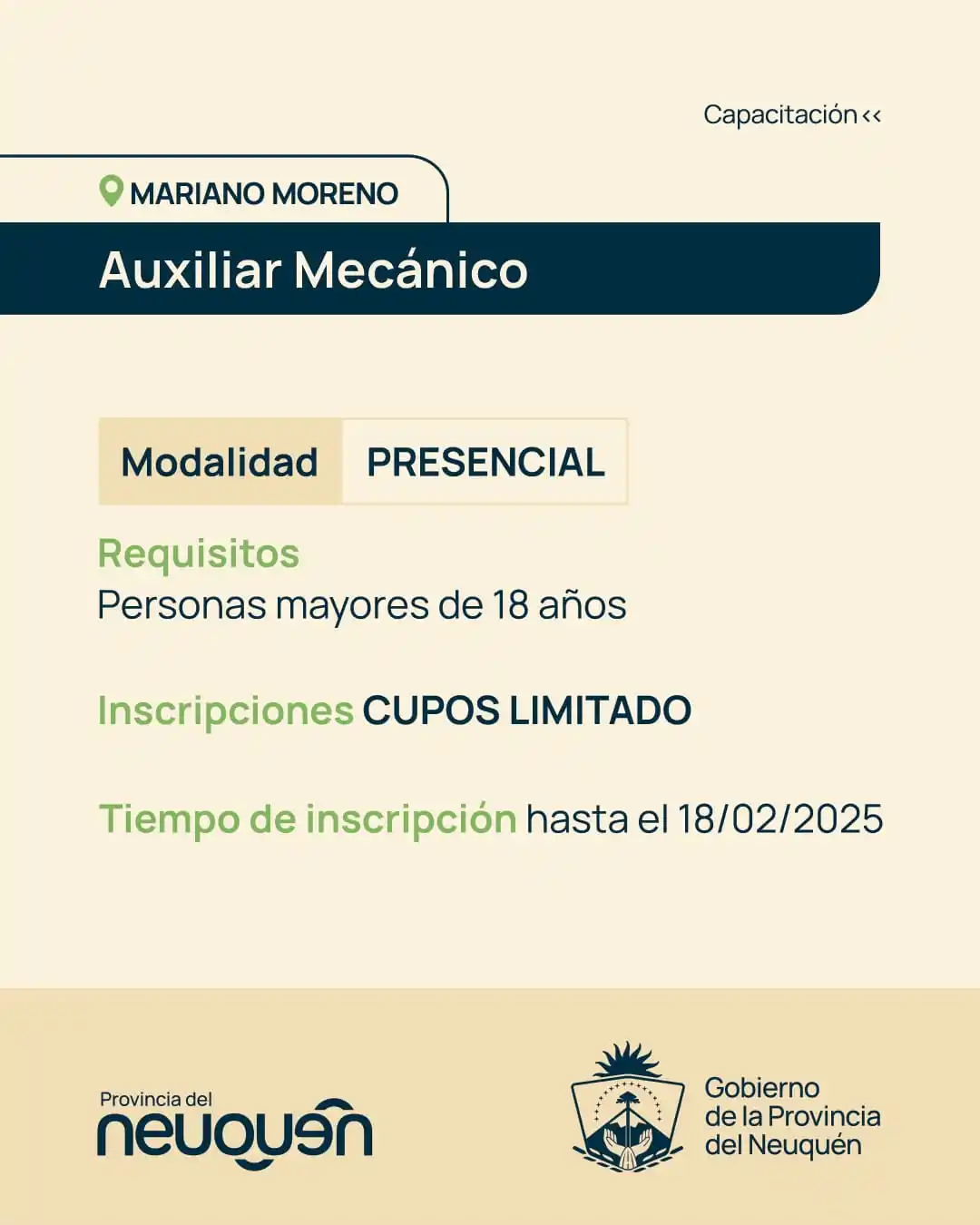 Image from Ministerio de Trabajo y Desarrollo Laboral: 📚 Capacitaciones 📚 📍 Provincia de Neuquén, Mariano Moreno 👉🏻 Lee...