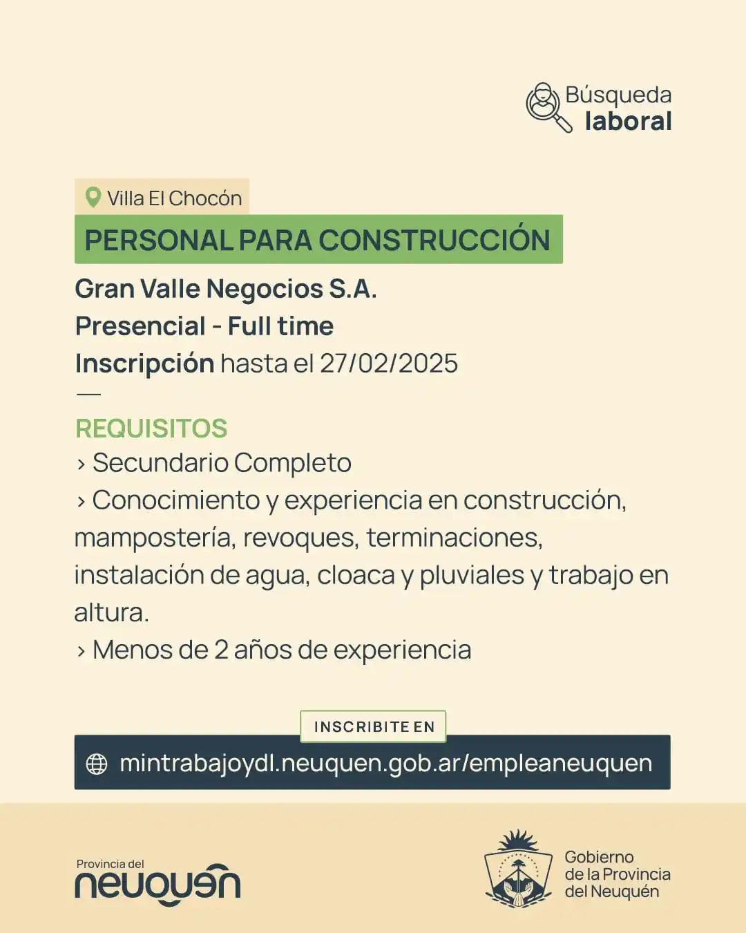 Image from Ministerio de Trabajo y Desarrollo Laboral: 🔎 Búsqueda Laboral 🔍 🕜 Tiempo de Inscripción hasta el 27/02/25 Cheq...