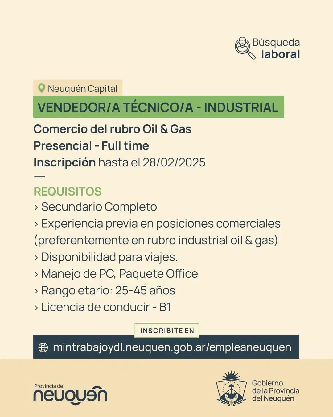 Image from Ministerio de Trabajo y Desarrollo Laboral: 🔎 Búsqueda Laboral 🔍 🕜 Tiempo de Inscripción hasta el 28/02/25 Cheq...