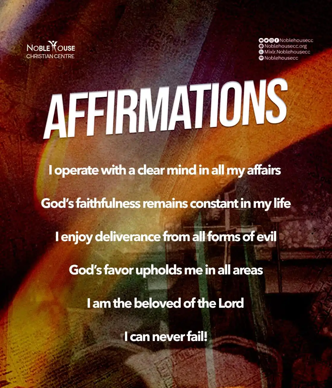 Image from Noblehouse Christian Center: This week, the favor of God speaks loudly on our behalf. Our steps are...