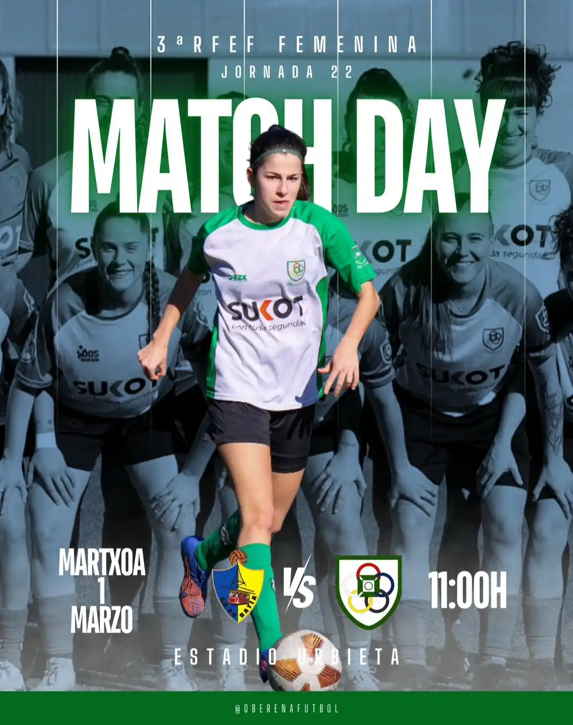 Image from Oberena Fútbol: 🟢⚪️ 🆚 @arratiafutbola 📆 01/03/2025 🕢 11:00h ➗ 3ªRFEF femenina 🏟...