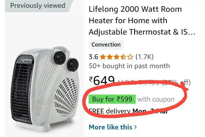 Image from OFFER GURUJI: *Limited-time Deal:* Lifelong 2000 Watt Room Heater for Home with Adju...
