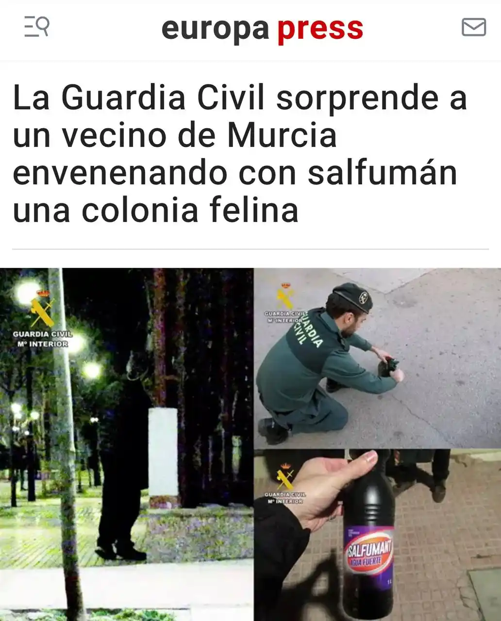Image from PACMA: ❌¡Echaba Salfumán (aguafuerte) en los comederos y bebederos de una col...
