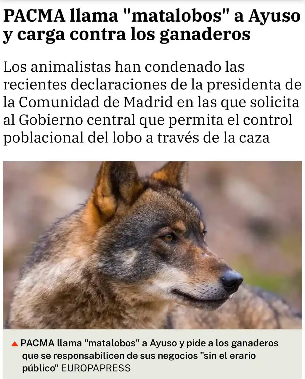 Image from PACMA: ❌Insistimos en llamar a Ayuso matalobos, porque lo es. 🐺 Ayuso crimi...