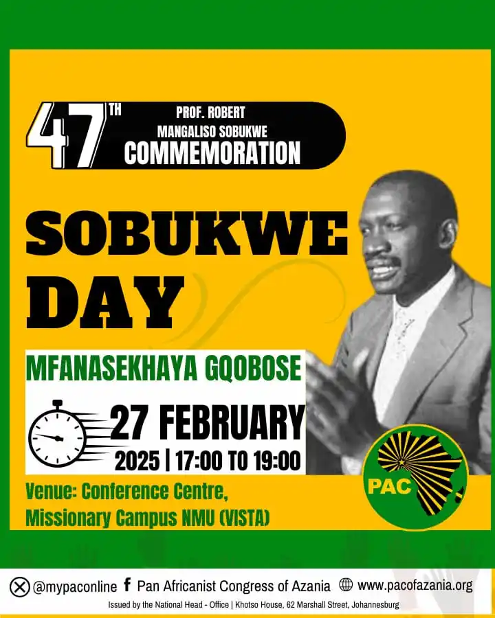 Image from Pan Africanist Congress Of Azania (PAC): Tomorrow, we honor the legacy of Robert Sobukwe—a giant who served, su...