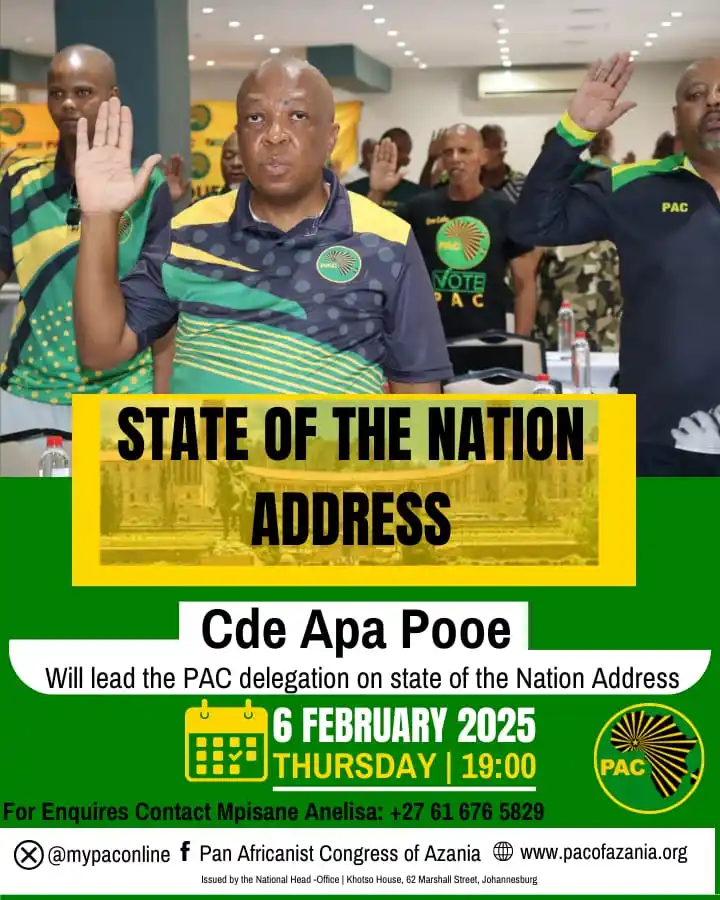 Image from Pan Africanist Congress Of Azania (PAC): The PAC Delegation, led by Secretary General Cde Apa Pooe, will attend...