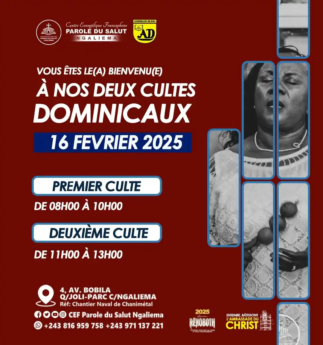 Image from PAROLE DU SALUT NGALIEMA: CULTE DOMINICAUX 🙌🏽🔥✨✨ Shaloom peuple de Dieu 🙌🏽 nous vous conv...