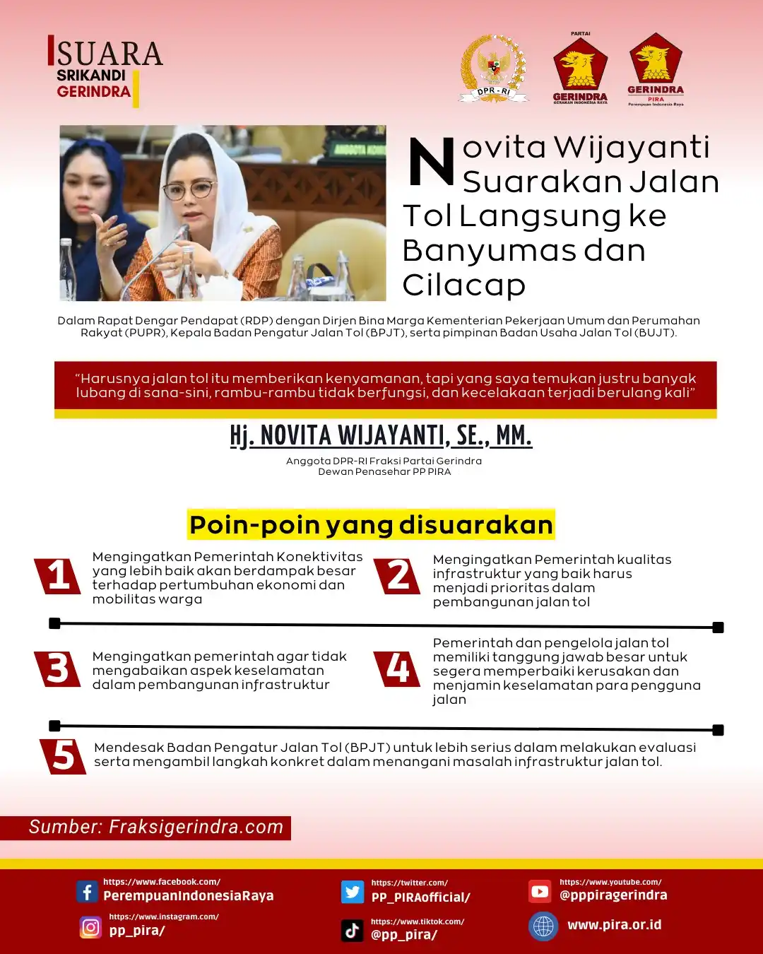 Image from PIRA: Ibu Hj. Novita Wijayanti, SE., MM. selaku anggota DPR-RI Fraksi Partai...