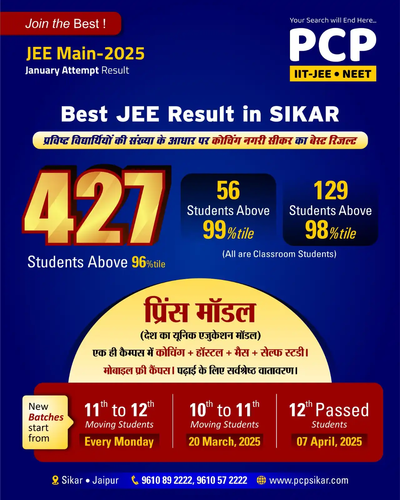 Image from Prince Education Hub, Sikar: 🔥 PCP-Prince Achievers Shine Again! 🔥 PCP-Prince stands out with 427...