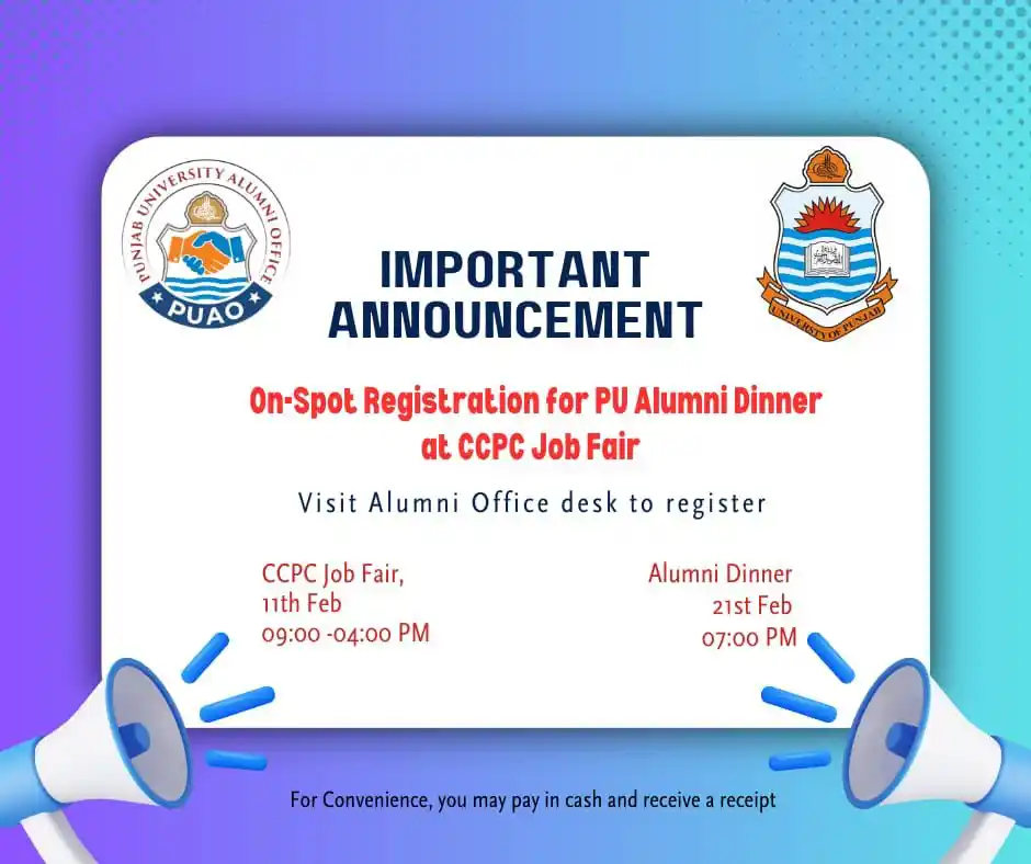 Image from Punjab University Alumni Office (PUAO): 📢 Important Announcement! Visit us at the CCPC Job Fair & get yourse...