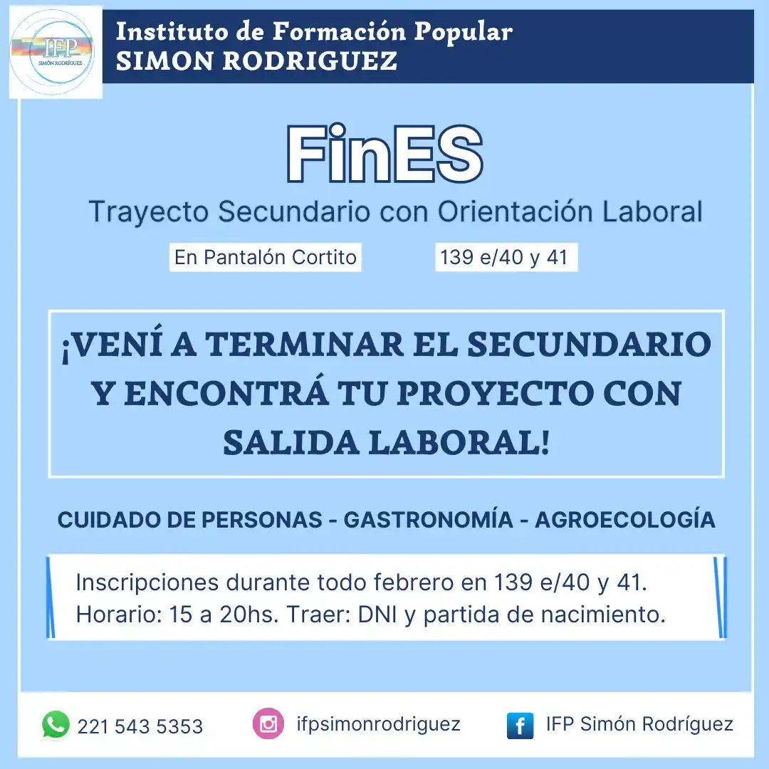 Image from Raíces Rock 88.9: 🏫🏃🏽♀ *Sumate al Instituto de Formación Popular Simón Rodríguez con...