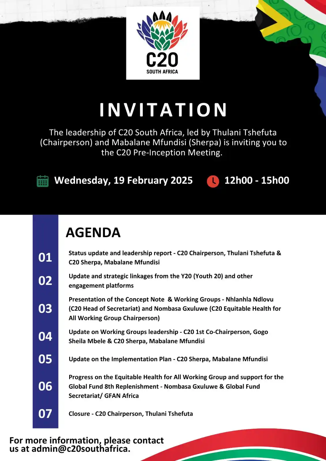 Image from SANAC Civil Society Forum (CSF): *REMINDER ABOUT THIS INVITATION* The leadership of C20 South Africa, ...