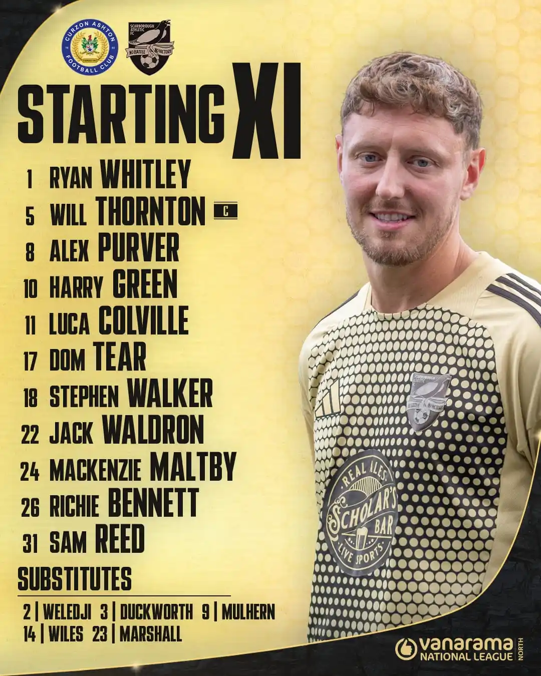 Image from Scarborough Athletic Football Club: This afternoon's team 🤩 ⚫️ An unchanged starting XI from Tuesday ni...