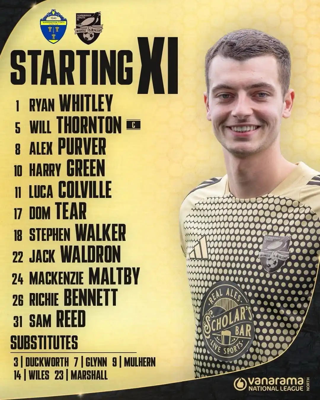 Image from Scarborough Athletic Football Club: Tonight's line-up 👇🔥 ⚫ Jono names an unchanged squad following Satu...
