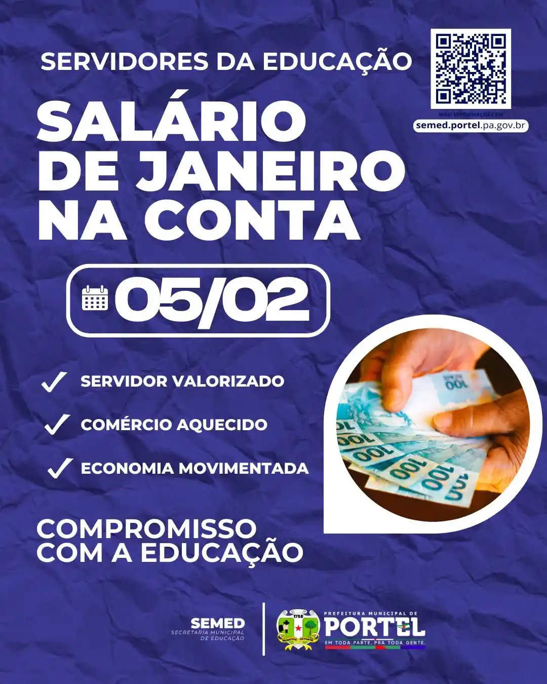 Image from Secretaria Municipal de Educação - SEMED Portel/PA: 💰 Atenção, servidores da Educação de Portel! A Prefeitura informa que...